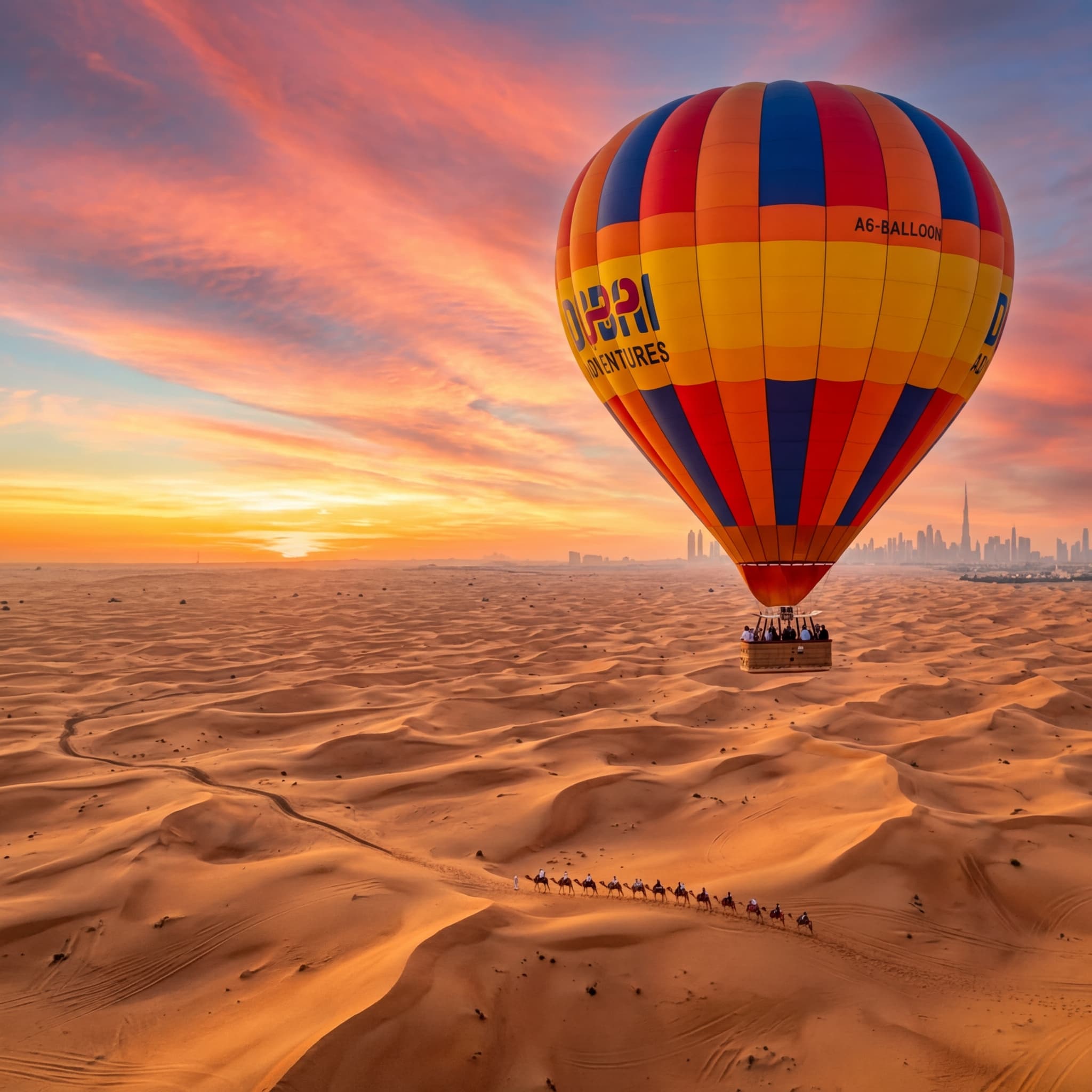 Hot air balloon over desert